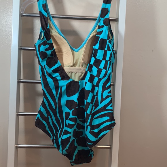 GOTTEX Brown & Turquoise Animal Print Tank One Piece Swimsuit - Picture 8 of 9